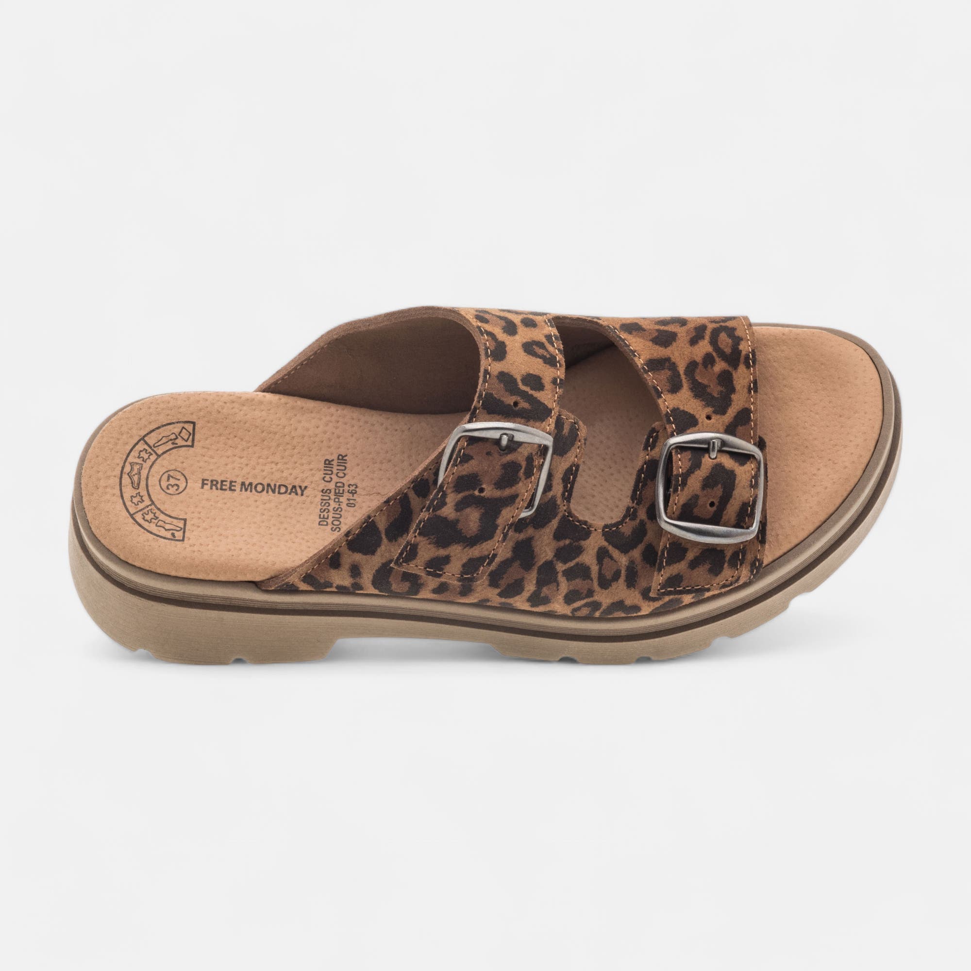 Mules à talon compensé Femme en cuir cognac