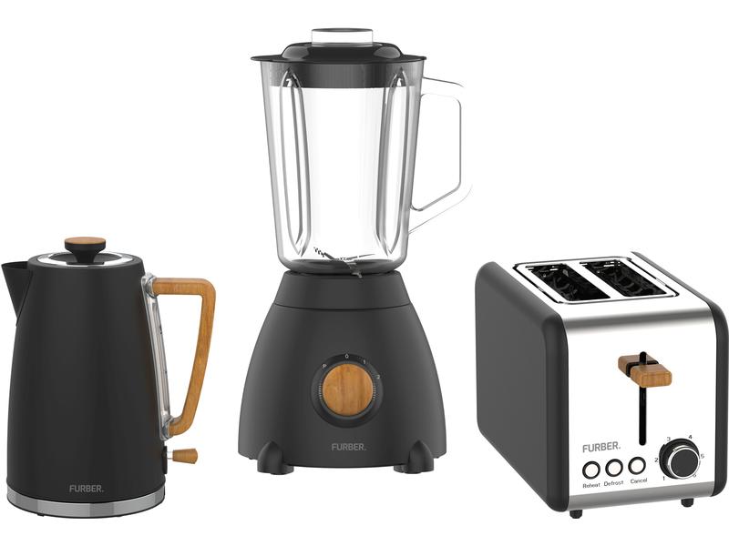 FURBER Wasserkocher, Standmixer und Toaster Set Chaplin Sch Küchengeräte-Set im eleganten Retrolook