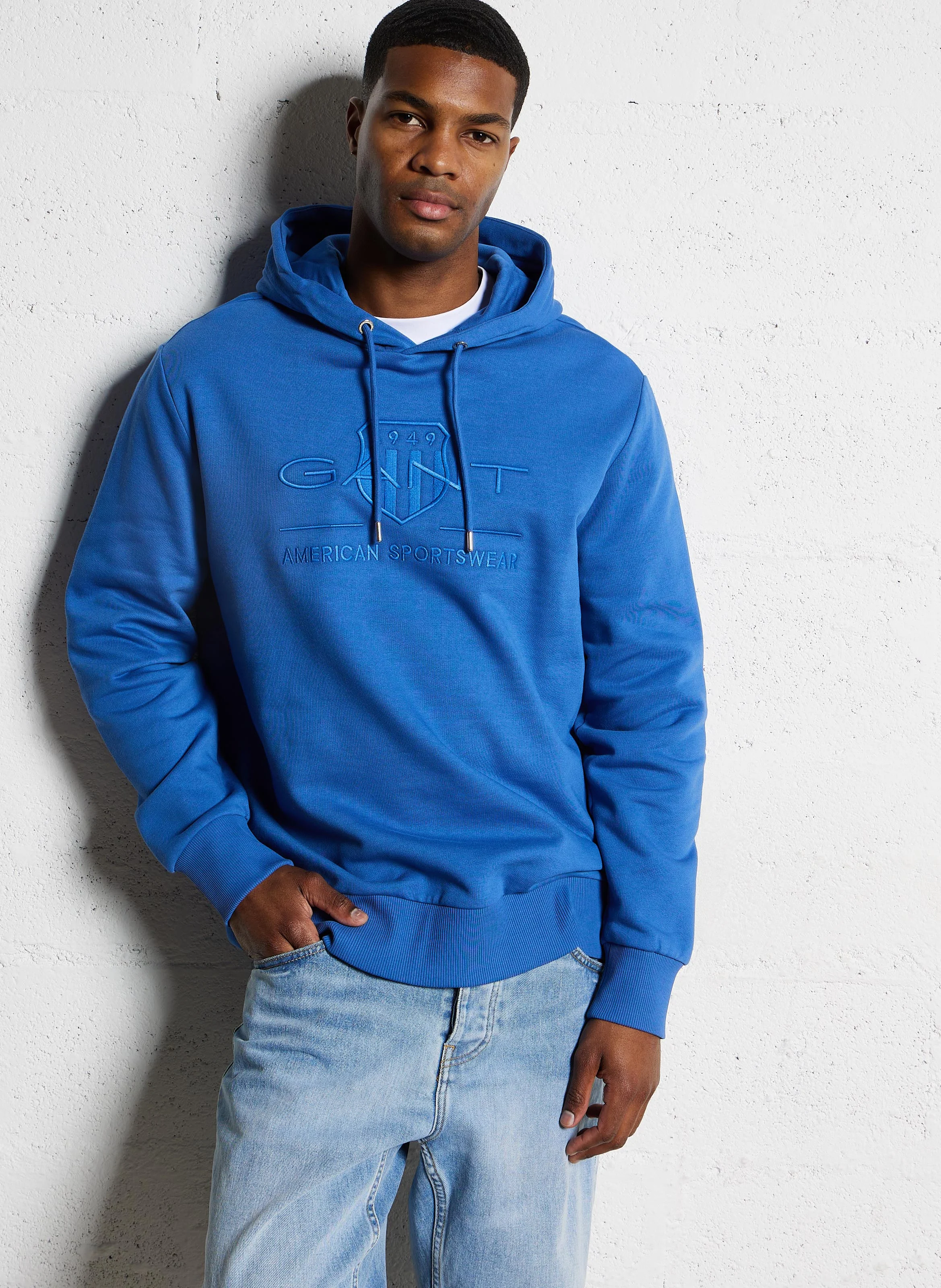 Sweat droit à capuche en coton mélangé | Bleu