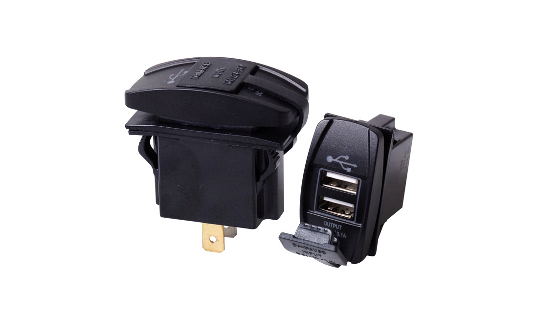 Kontakt med 2stk 3,1Amp usb udtag, indput 6-30V