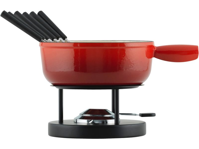 Kuhn Rikon Käsefondue-Set Induktion 9 Teile, Rot/Schwarz Käsefondue-Set für 4-6 Personen