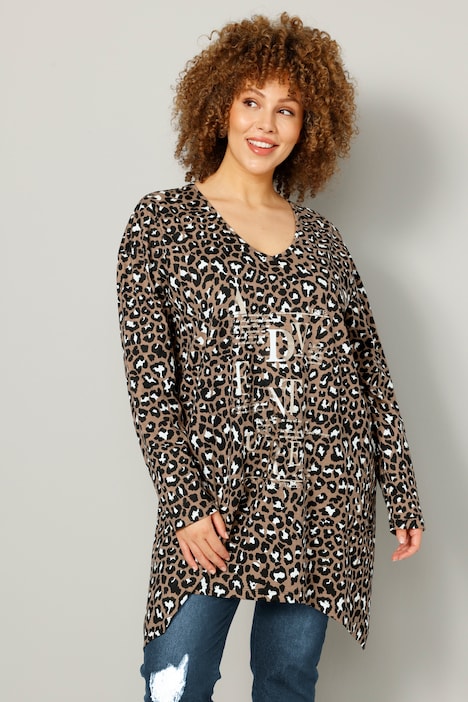 Longshirt, Animalprint, Schriftdruck, Zipfelsaum