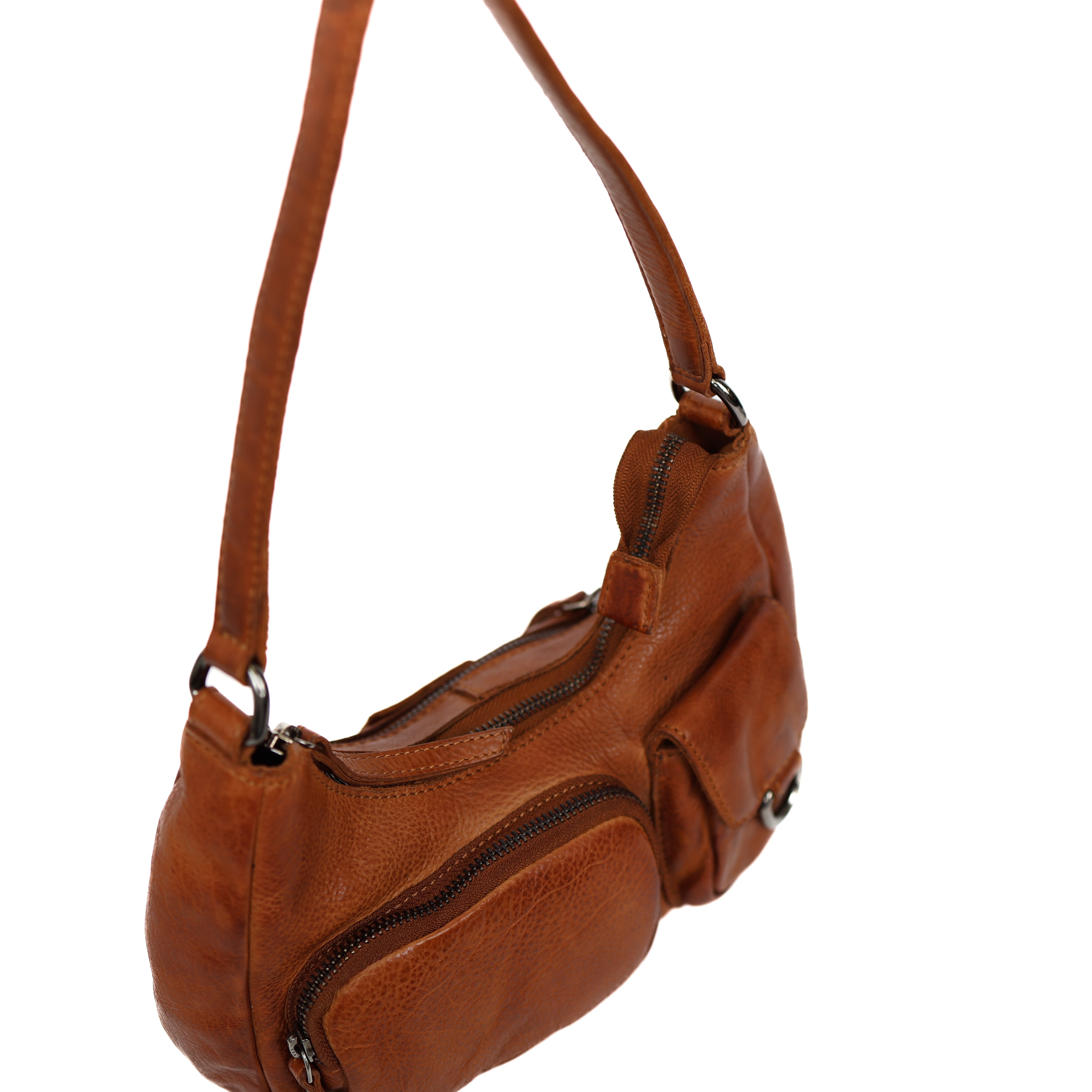 Hand-/schoudertasje met voorvakjes 'Nienke' cognac Cognac