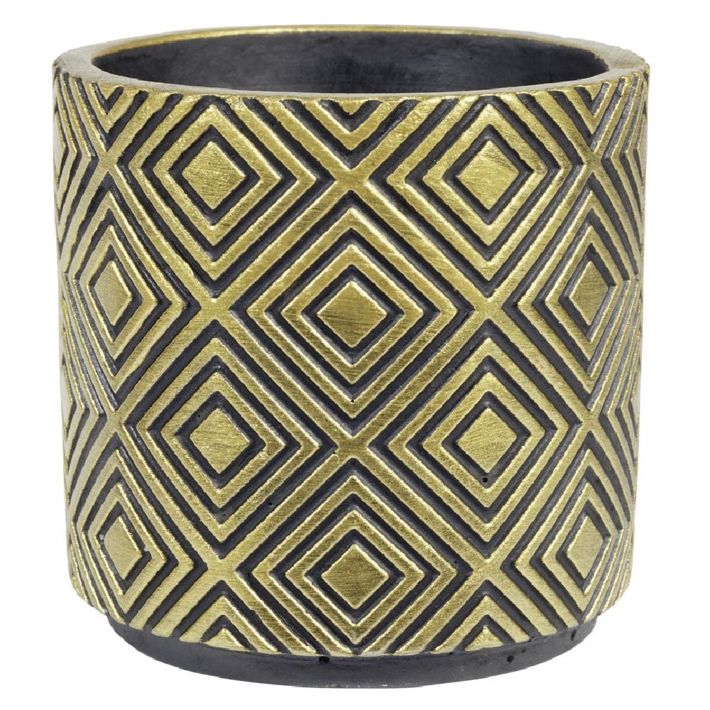 Cache pot ciment noir et doré 10,7xH10,7cm