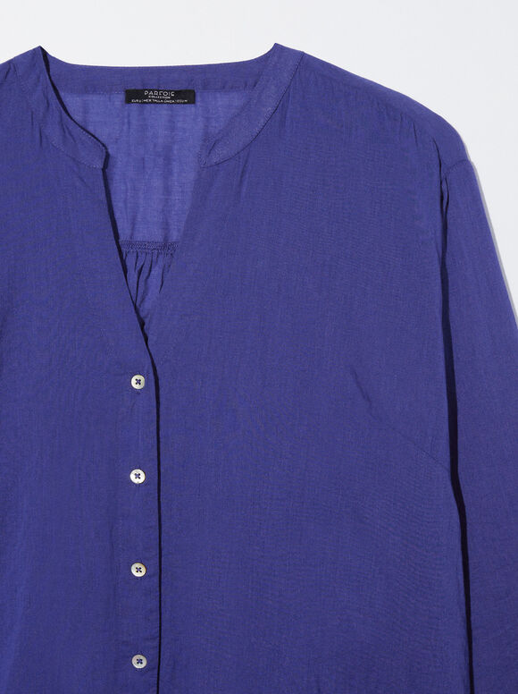 Camisa de algodão de manga comprida - Azul