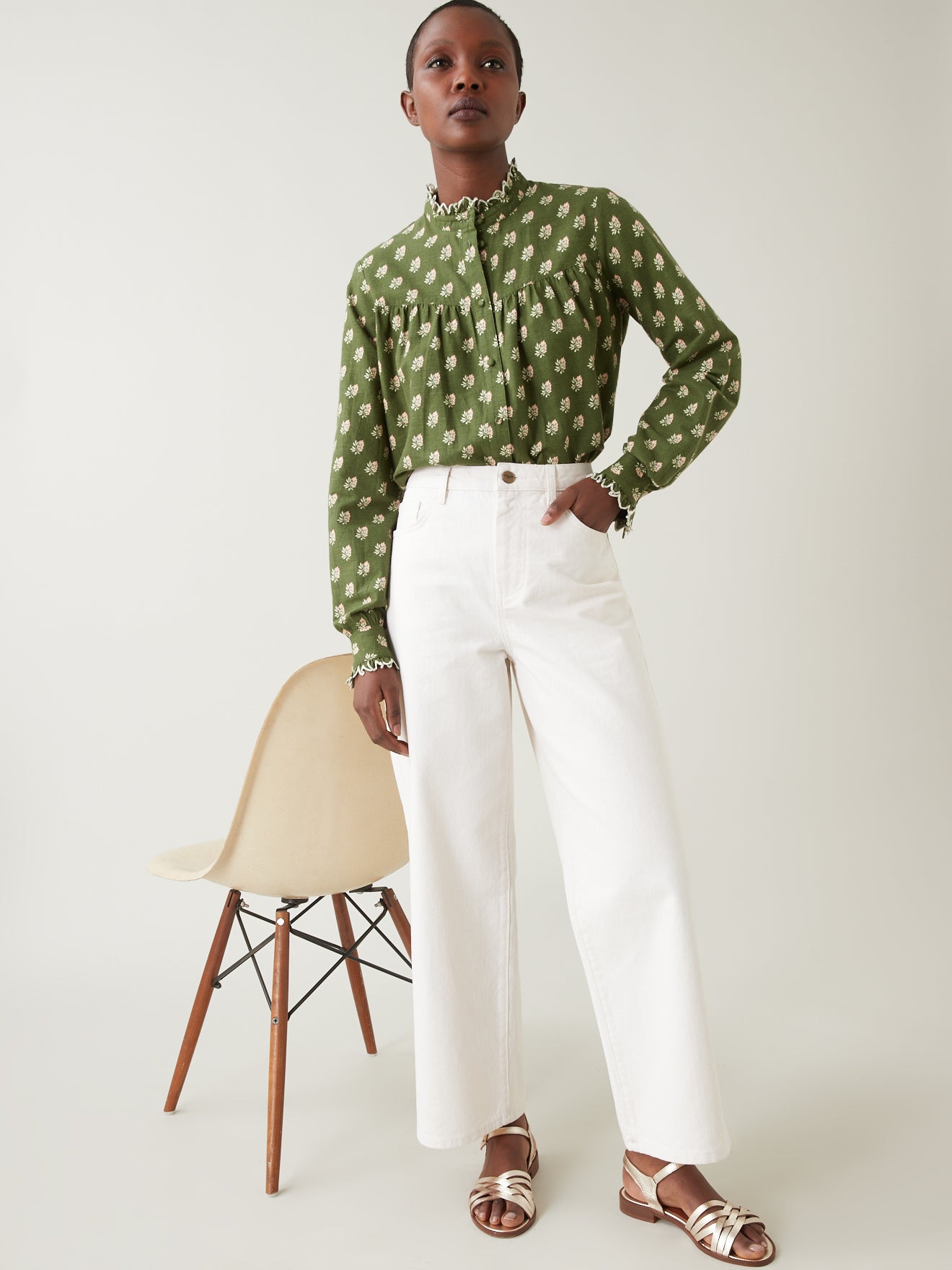 Blouse col froufrou femme imprimé Woodblock