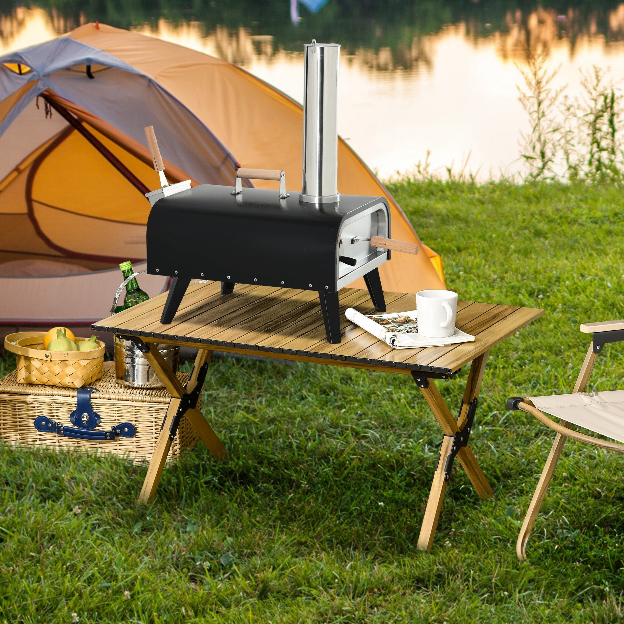 Outsunny Pizzaofen mit Griff schwarz 81L x 40B x 72H cm