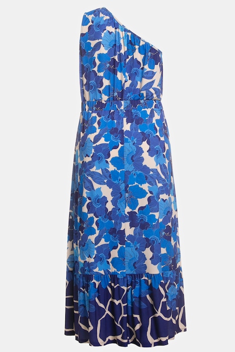 Maxikleid, One Shoulder, Blüten Print, Saum Volant