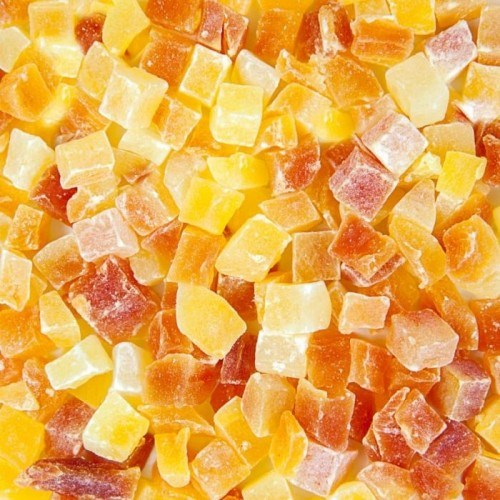 Petisco de fruta triplamente desidratada com sabor tropical para esquilos-voadores.