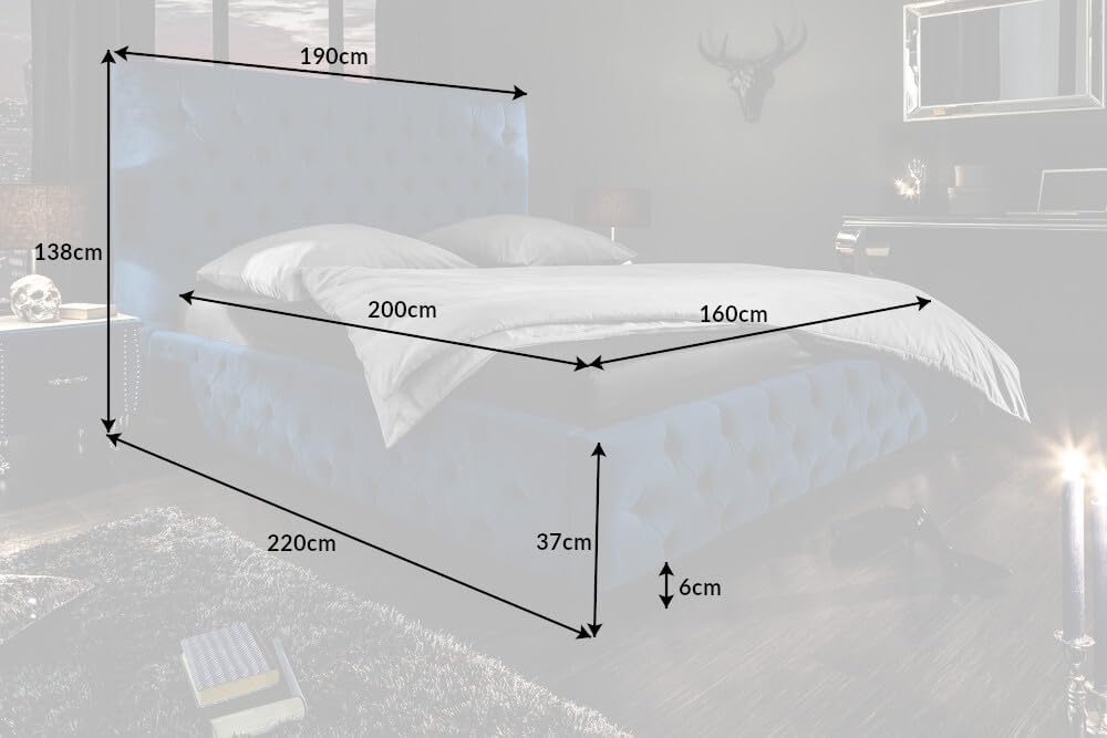 Riess Ambiente Elegantes Doppelbett Paris 160x200cm dunkelblau Samt Chesterfield Design Ehebett Bett