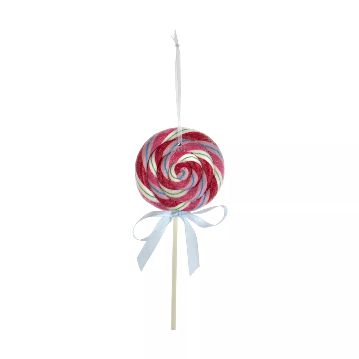 Suspension de Noël (H18 cm) Sucette Lollipop rayée Rouge et rose