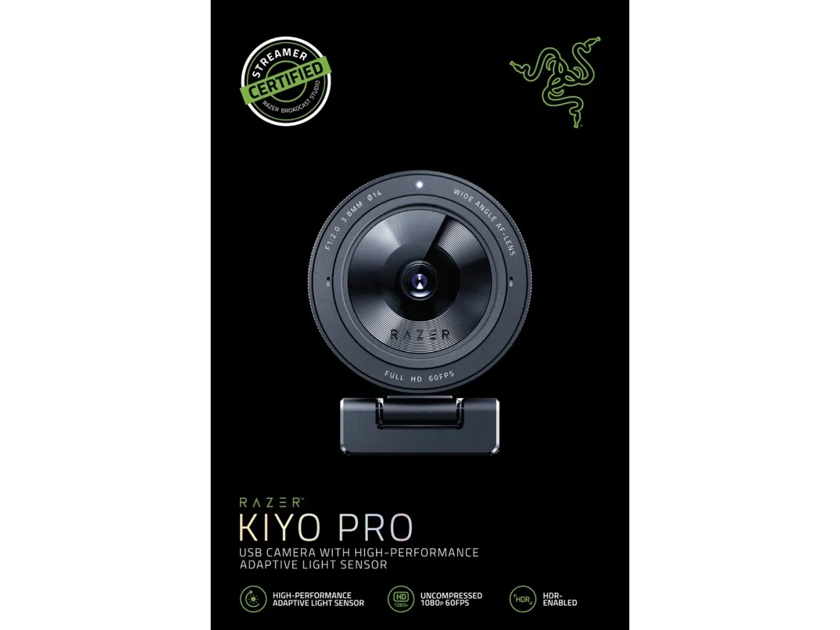 Razer | Kiyo Pro - Webcam - Farve - 2,1 MP - 1920 x 1080 - Audio - USB 3.0 - H.264