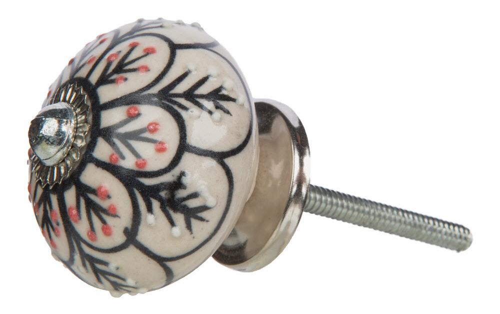 Möbelgriff handgemacht, Ø 4 cm, Beige/SilberMöbelknauf mit Muster