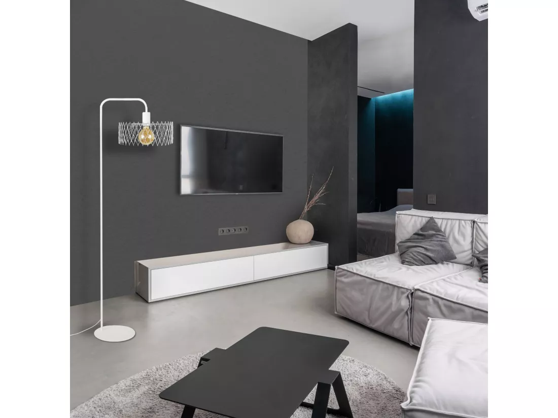 Lampadaire métal abat-jour ivoire 157 cm.