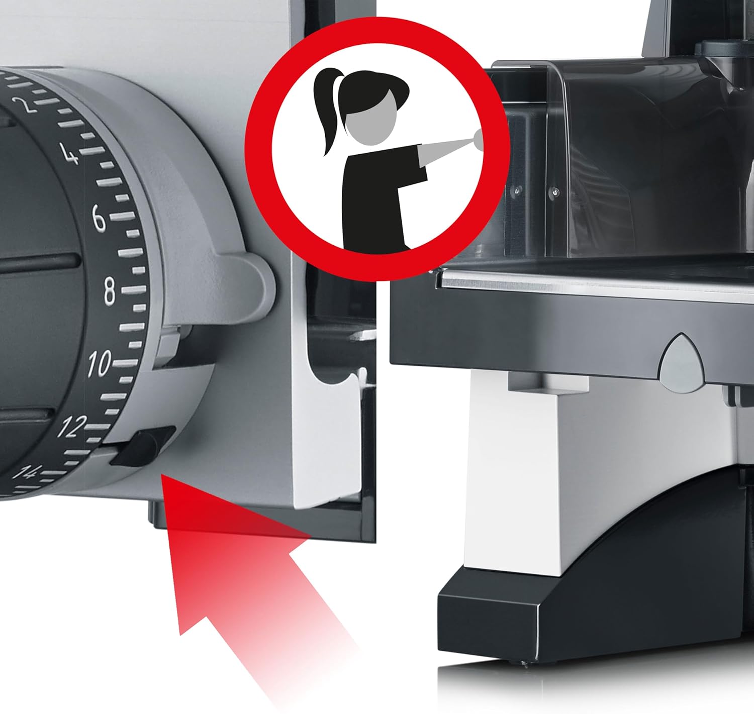 GRAEF. Allesschneider S50001 weiß mit Edelstahlmesser Ø 170 mm, Aufbewahrungsbox & MiniSlice-Aufsatz, stufenloser Schnittstärke, zentrale Bedieneinheit, erhöhter Bauweise, schnelles Schneiden, leise