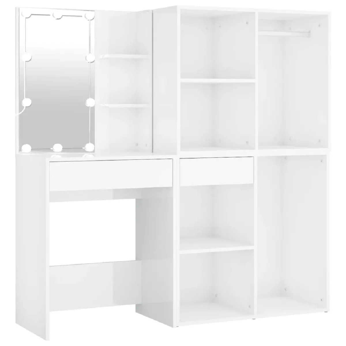 vidaXL Coiffeuse LED et 2 Armoires - Blanc Brillant