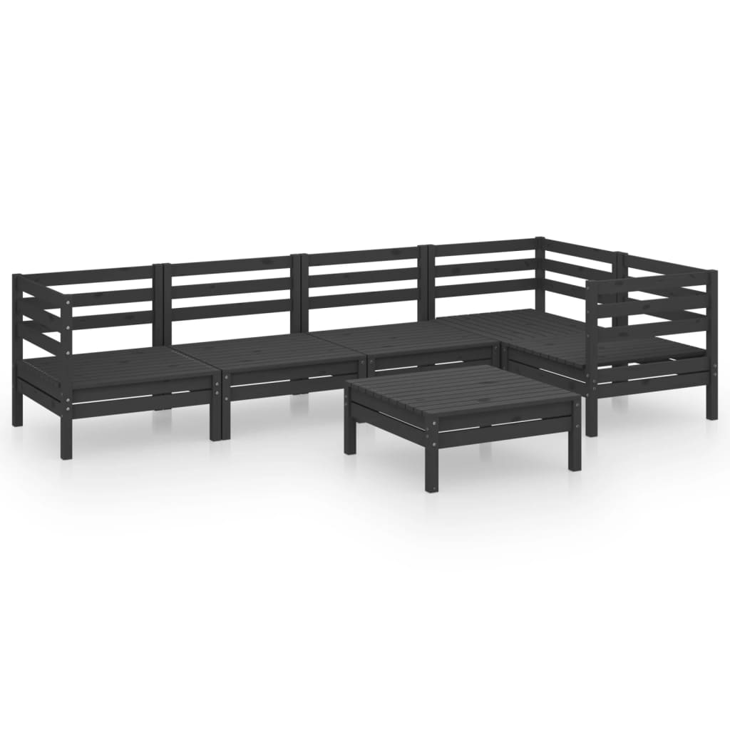 Salon de jardin meuble d'extérieur ensemble de mobilier 6 pièces bois de pin massif noir
