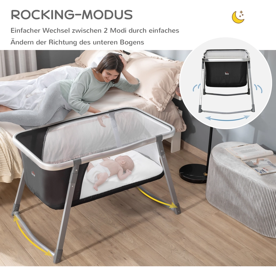 HOMCOM Kinderreisebett mit Schaukelmodus grau, schwarz