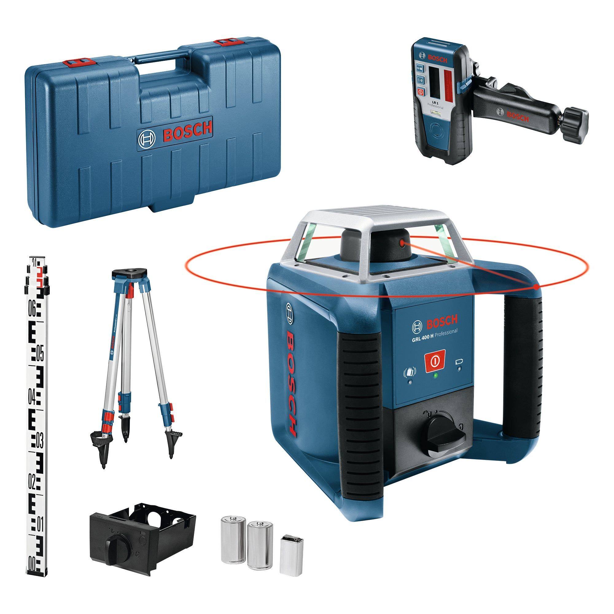 Bosch Professional GRL 400 H Rotatielaser Rood   Laserontvanger LR 1   BT152 HD Statief   GR2400 Meetlat in koffer - 06159940JY