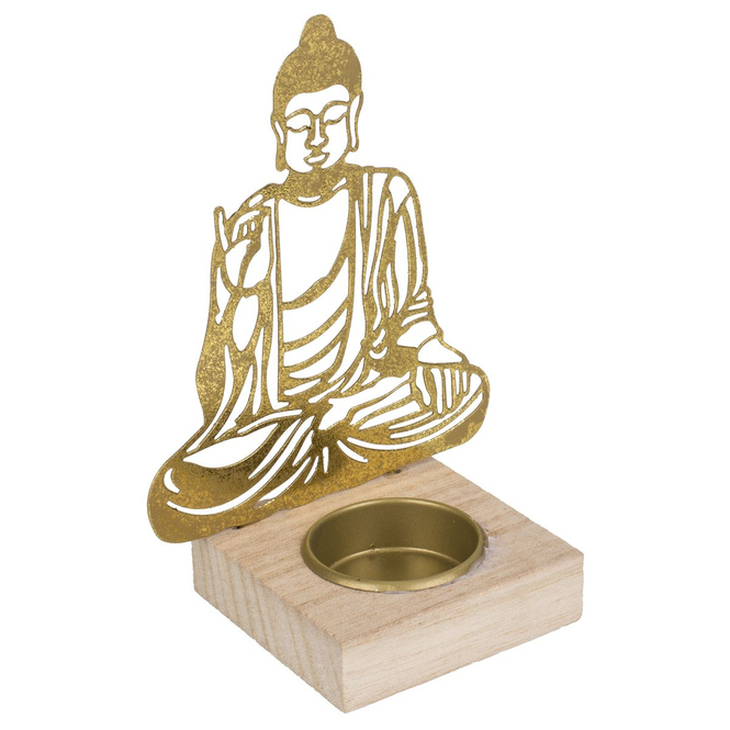Teelichthalter - Buddha - gold - ca. 9 x 7 x 15 cm - 1 Stück