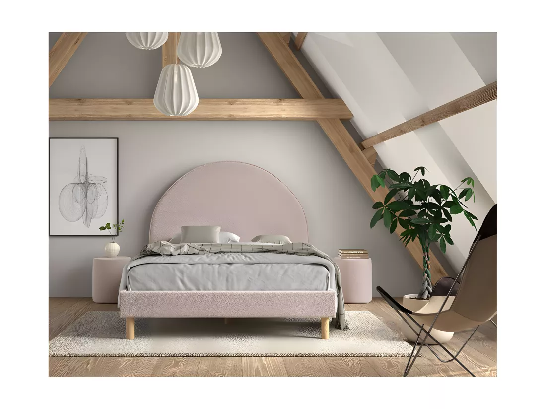 CONNIE - Pouf Rond 41cm Tissu Bouclé Rose