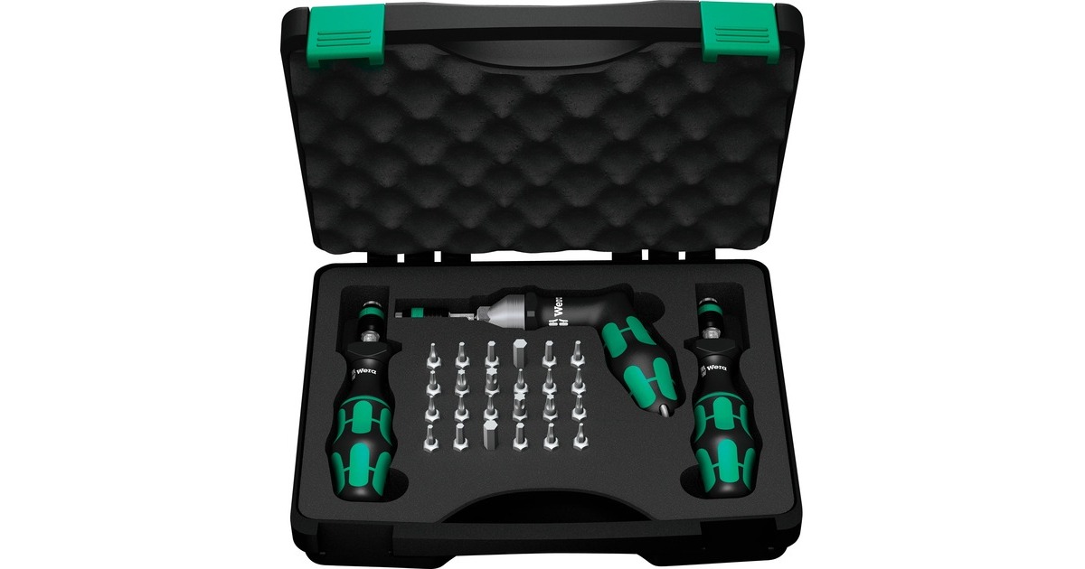 Wera7445/46/47 Kraftform Schroevendraaierset 2,5-55,0 in.lbs.  (Zwart/groen, 27-delig, met Rapidaptor snelspanboorhouder)
