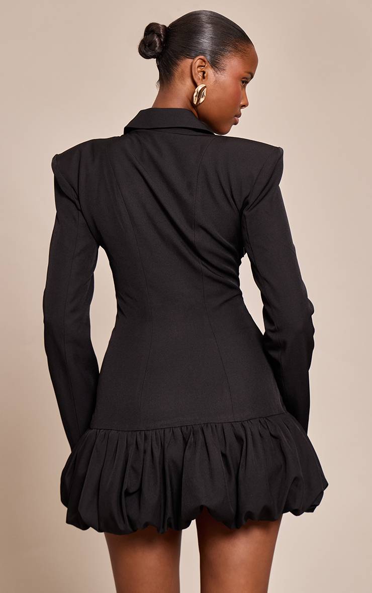 Noir Robe Blazer À Décolleté Plongeant Et Ourlet Bouffant