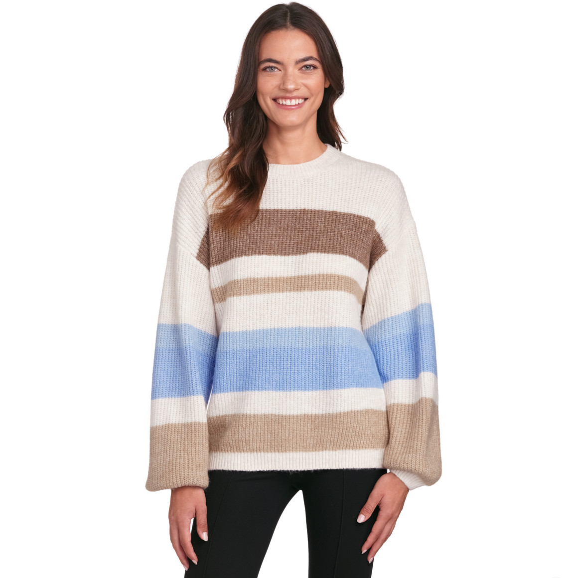 Gina Damen Strickpullover mit Streifen creme