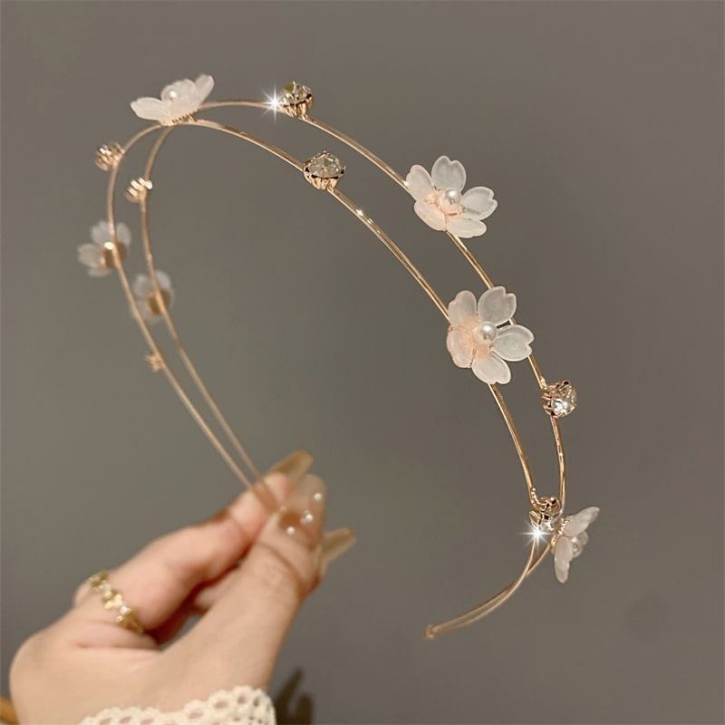 Kayochs - Bloemen imitatie parel gelaagde legering hoofdband
