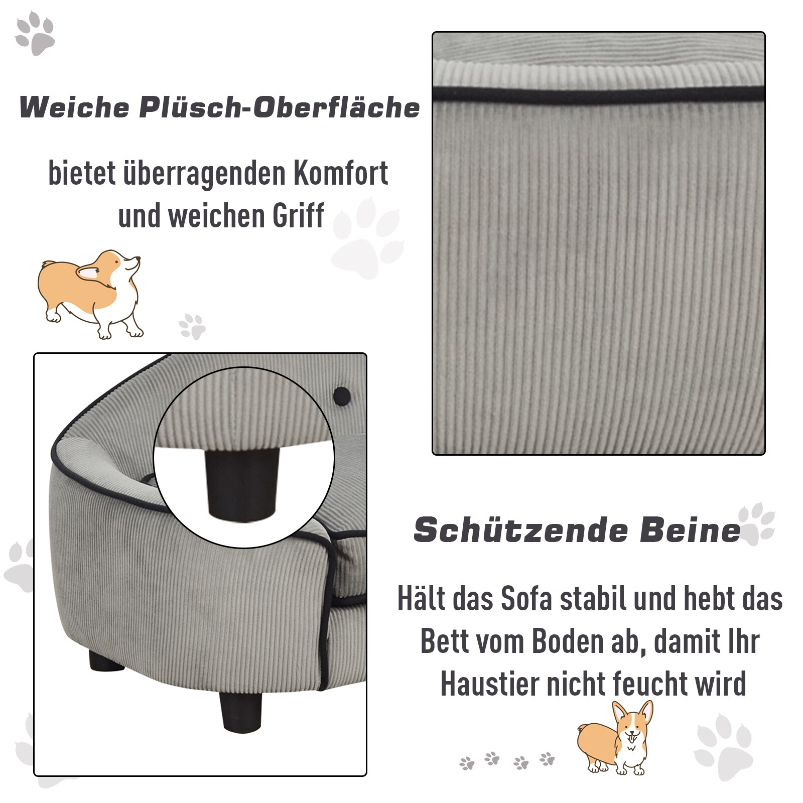 PawHut Hundesofa grau 66,5 x 45 x 35,5 cm (BxTxH)