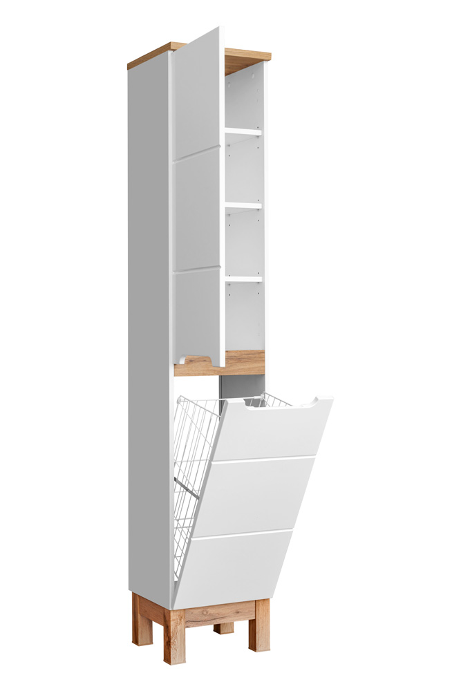 Comad Bali White 804 FSC hoge kast met wasmand 187x35cm eiken/wit