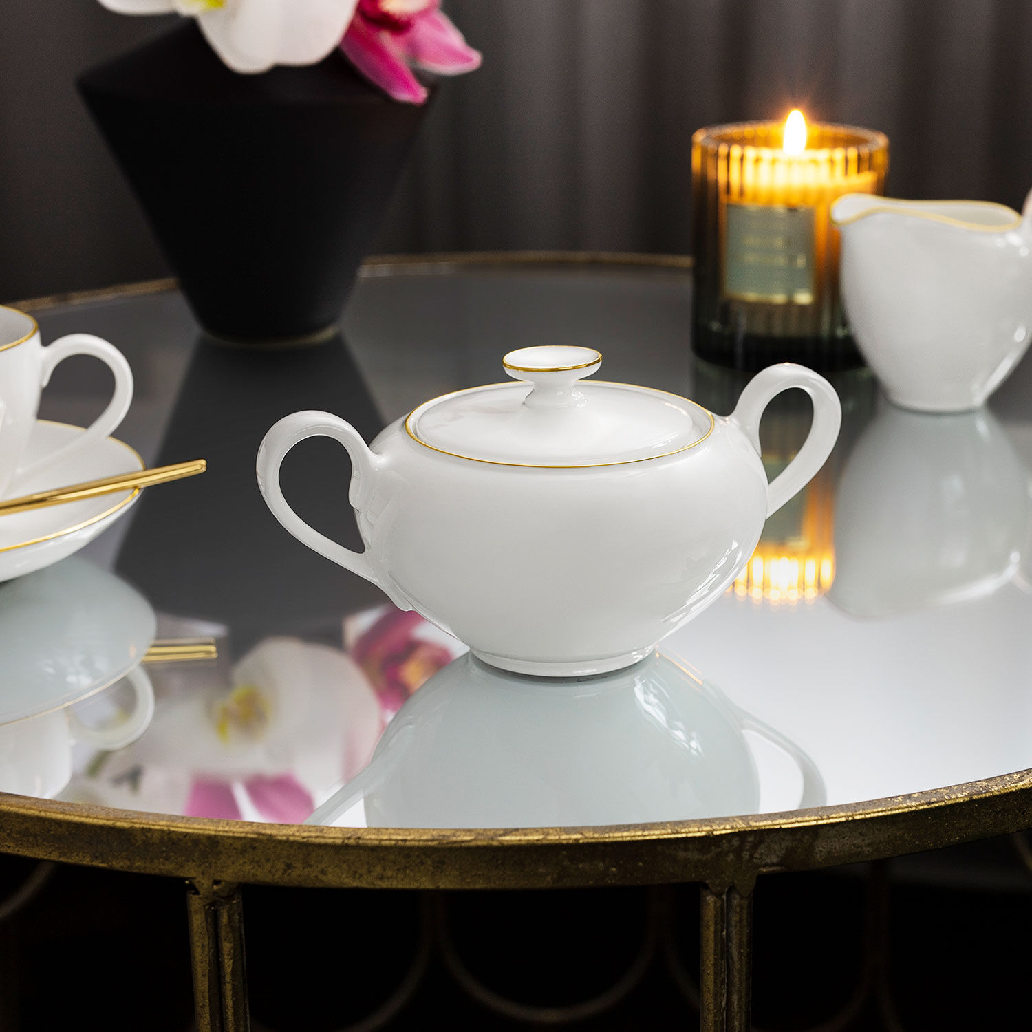 Anmut Sugar bowl White, 9.9 oz, Premium Bone Porcelain