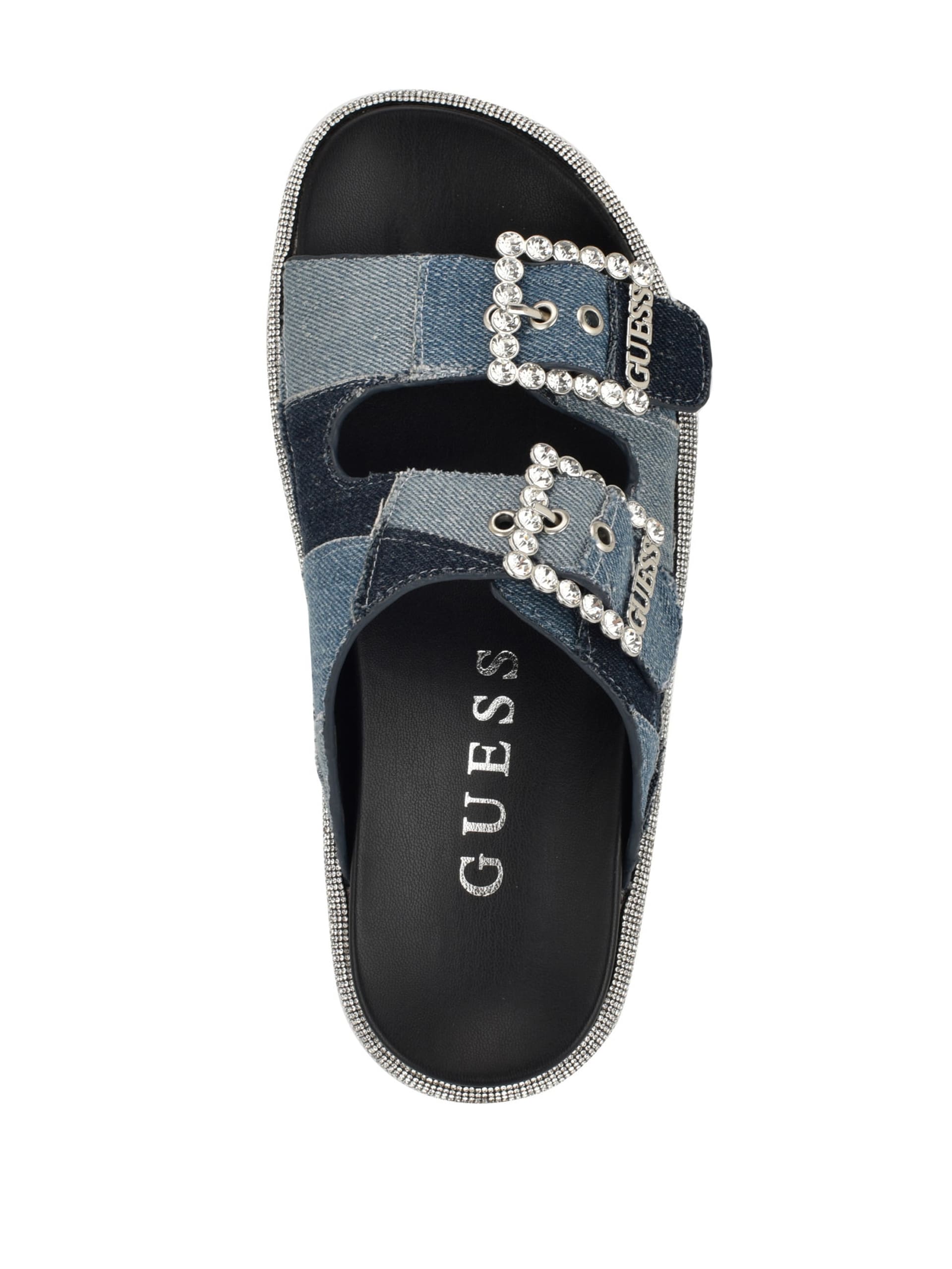 Sandálias de denim Funzya com duas tiras e detalhes