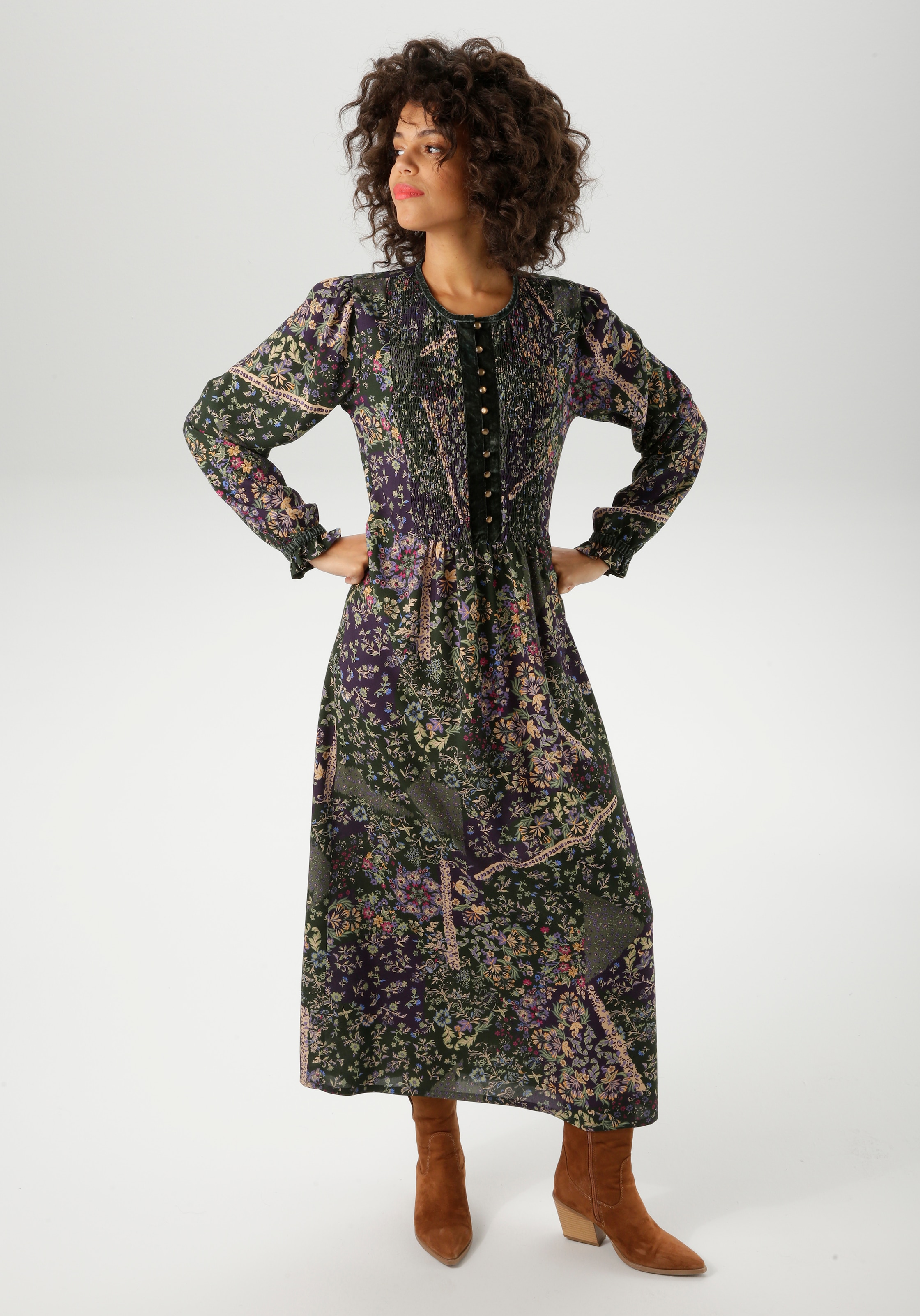 Aniston CASUAL Maxikleid mit fantasievollem Blumendruck- jedes Teil ein Unikat- NEUE KOLLEKTION