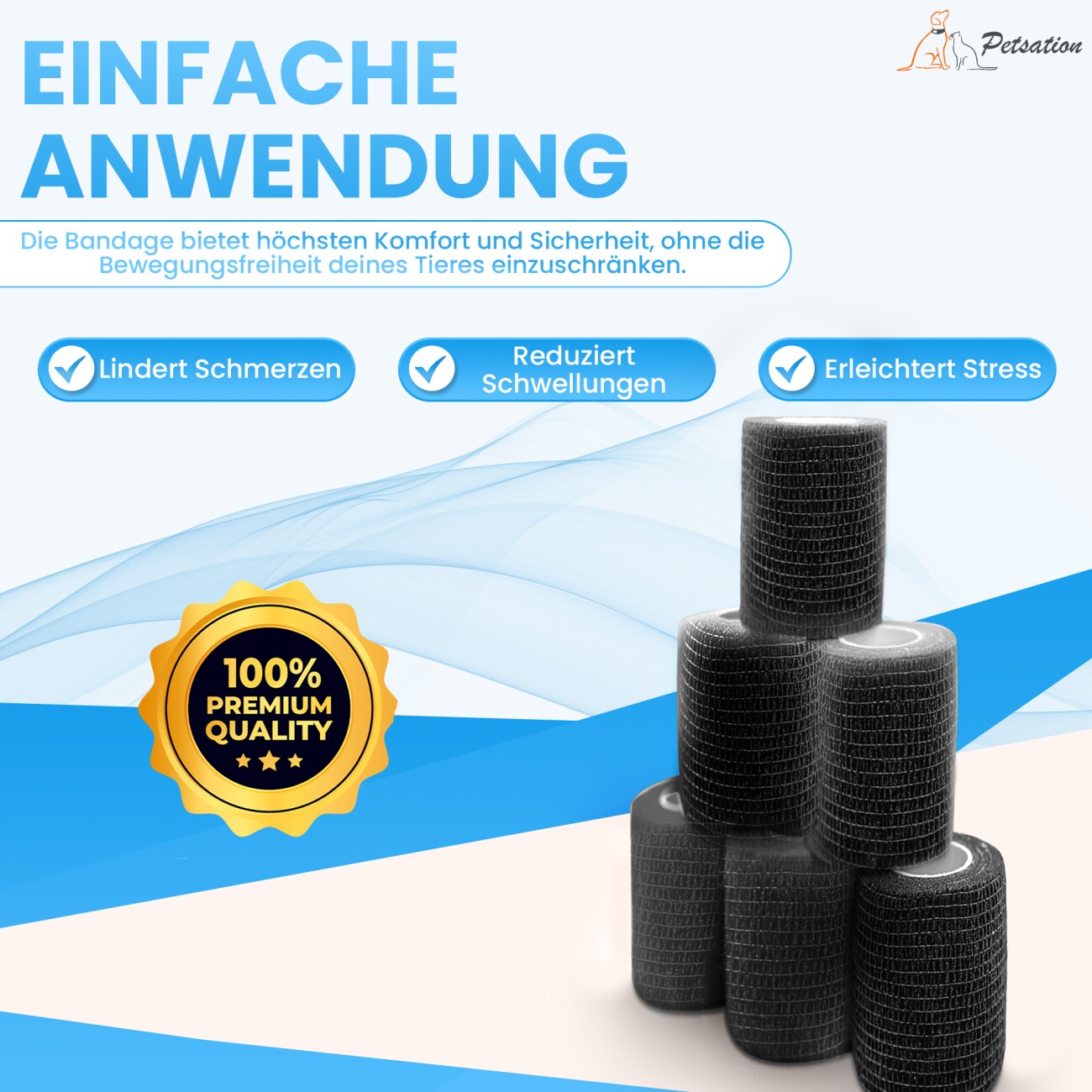 Petsation Bandagen schwarz 10cm 6St 10cm x 4,5m