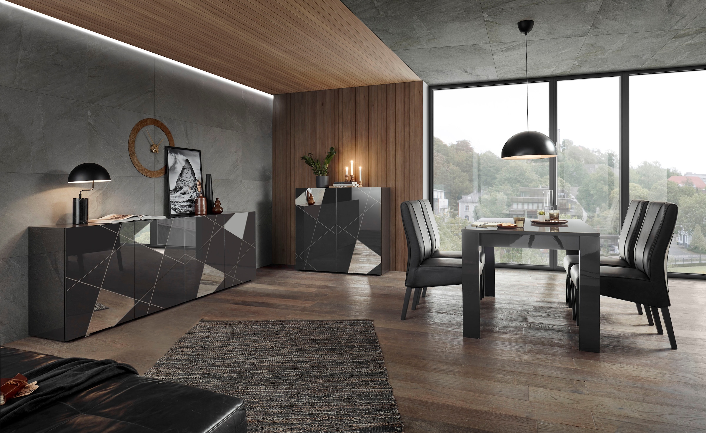 INOSIGN Sideboard »Vittoria, Breite 241 cm, 4 Türen« Fronten mit Siebdruck und Spiegelfront