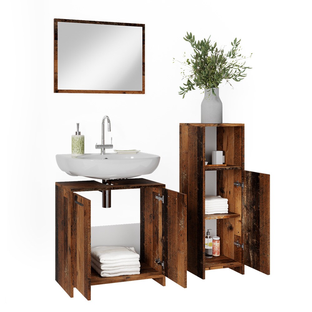 Vicco Badmöbelset Kiko Old Style modern Badezimmerschrank Badschrank Badezimmermöbel Waschtischunterschrank Badspiegel Midischrank Schranktür Schrankfach Schrankregal