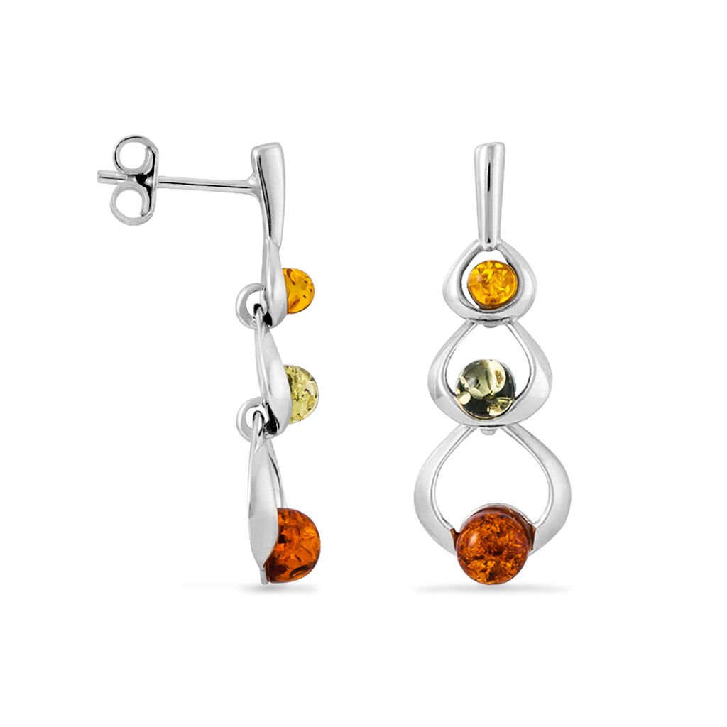 Boucles D'oreilles Pendantes Agneta Argent Blanc Ambre