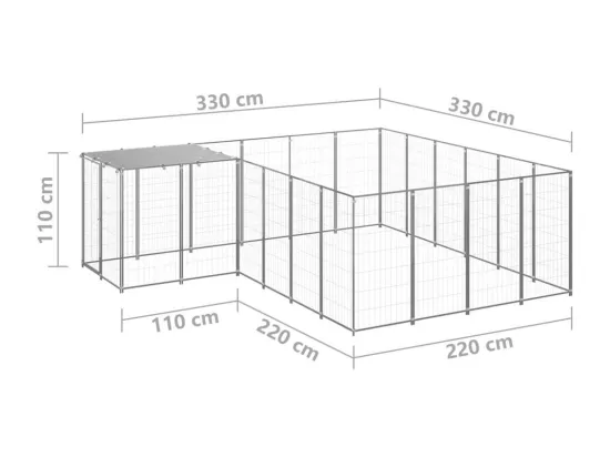 Chenil extérieur cage enclos argenté 330 x 330 x 110 cm 02_0000304