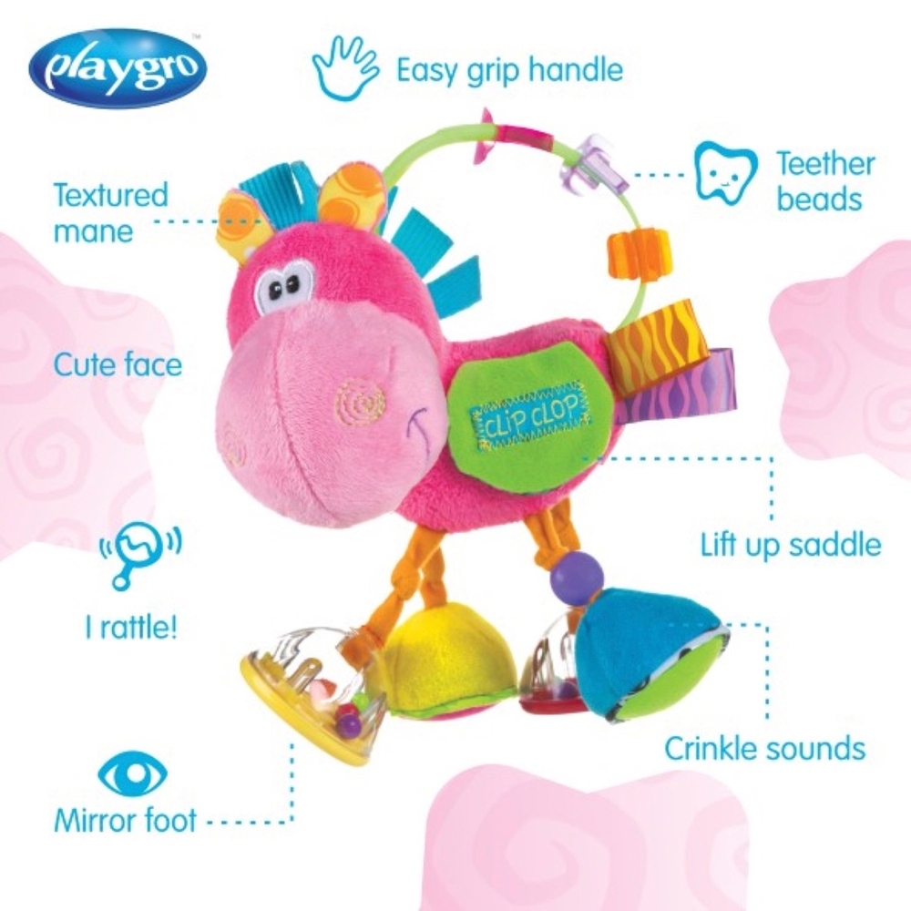 Playgro Clip Clop Aktivitäts-Babyrassel Rosa