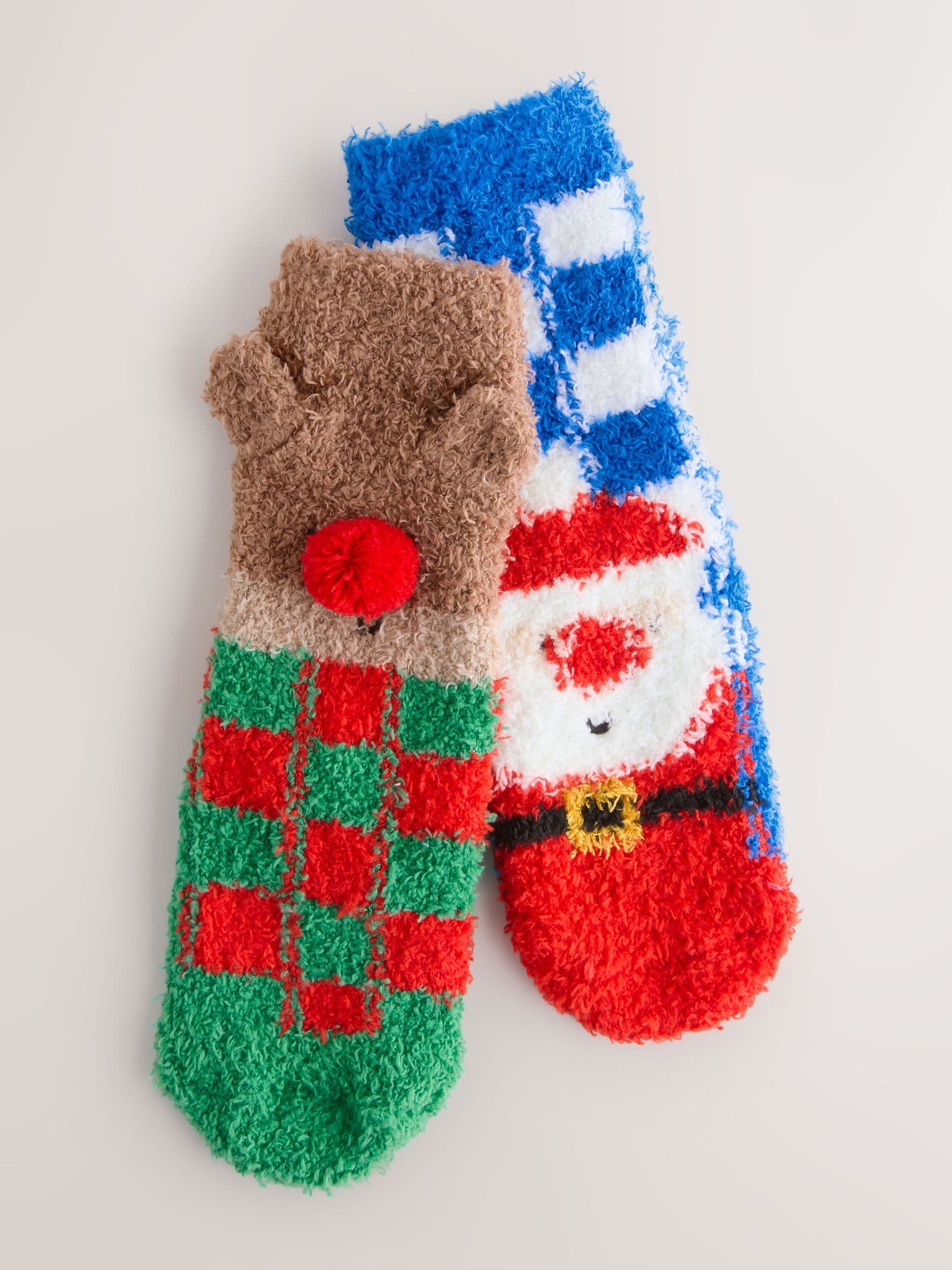 Santa/Reindeer Checkerboard - Set van 2 paar behaaglijke kerstsokken