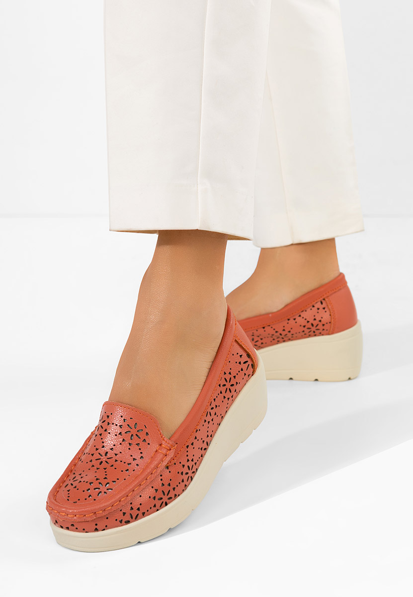 Mocassins femme en cuir orange Ysaia