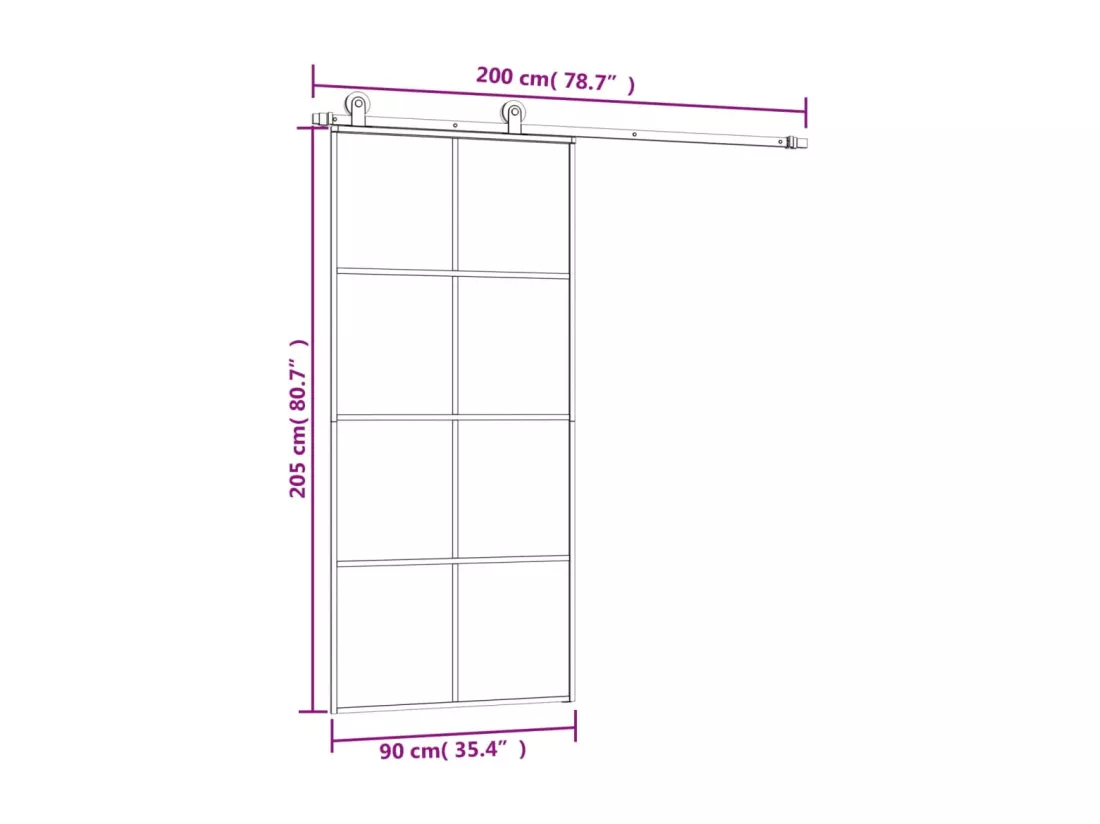 Porte coulissante avec kit de quincaillerie 90x205 cm Verre ESG