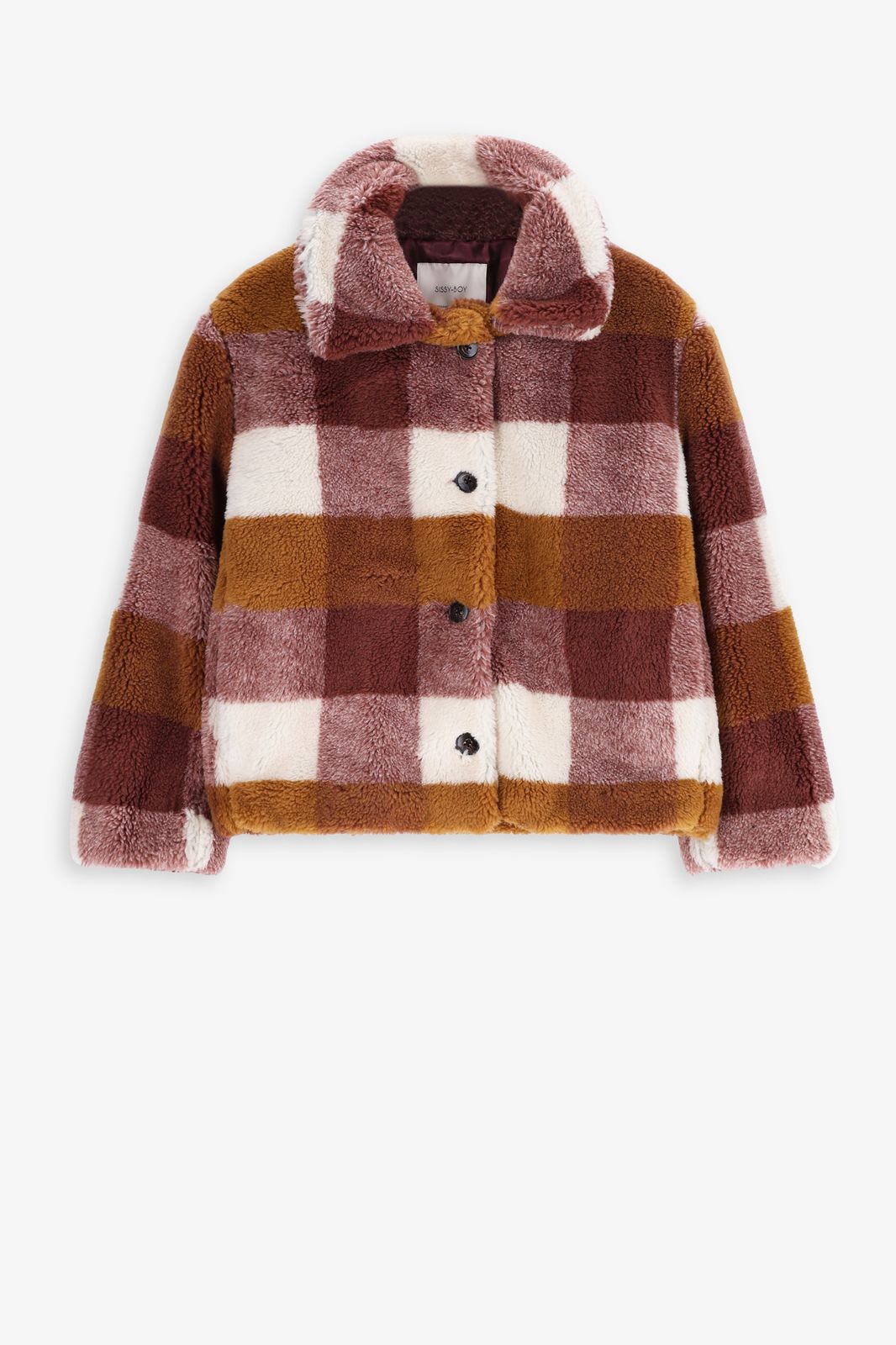 Bruine geruite faux fur jas
