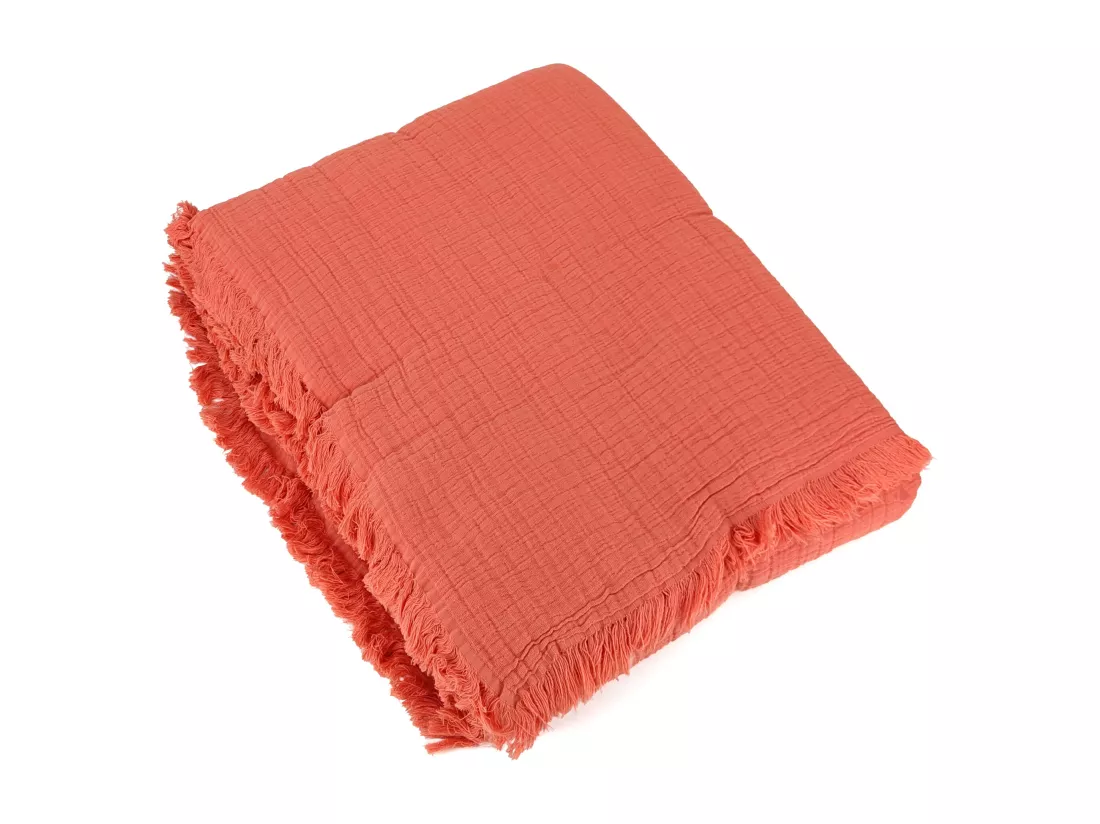 Dessus de lit 180x250 cm BREHAT 100% gaze de coton orange corail