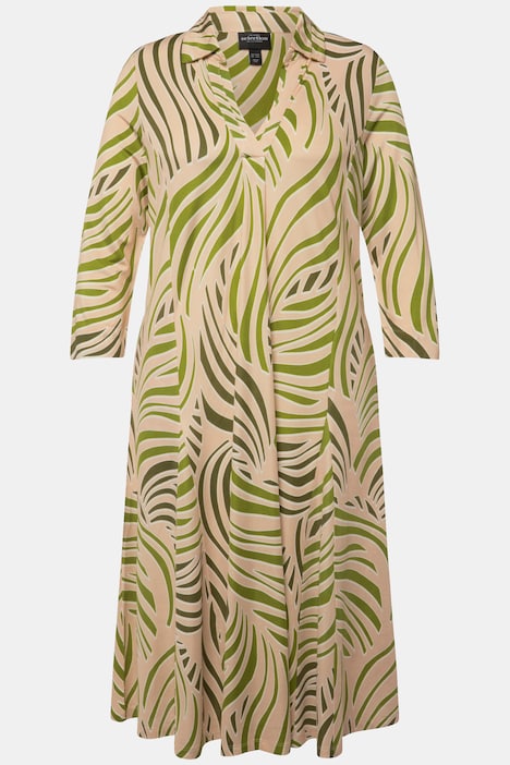 Slinky-Midikleid, Godet-Einsatz, V-Ausschnitt, 3/4-Arm