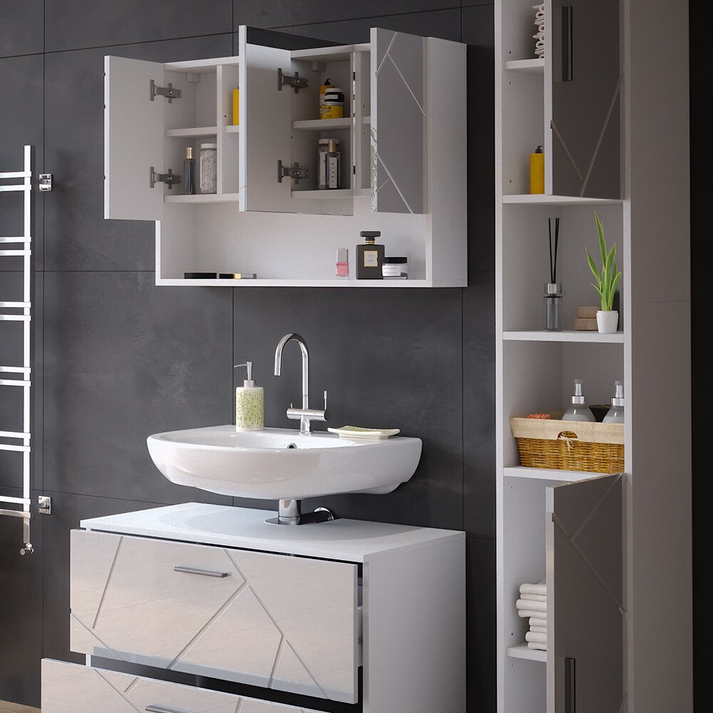 Vicco Badmöbelset Irma Weiß Hochglanz modern 80 cm 30 cm Badezimmerschrank Badschrank Badezimmermöbel Waschtischunterschrank Spiegelschrank Hochschrank Schranktür Schrankfach Schrankschublade