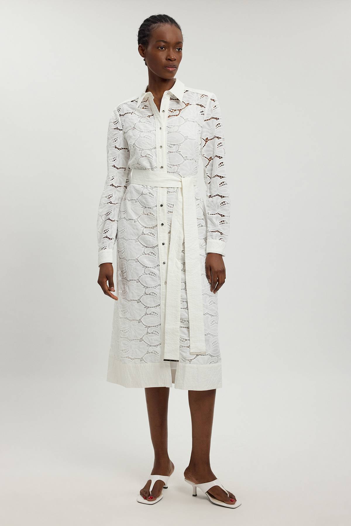 KarenMillen Robe Chemise En Coton Tissé À Col Avec Broderie Ajourée
