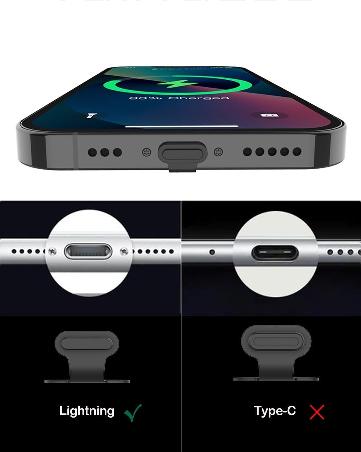 (4er Set) Lightning Anti Staub Silikon Schutzstecker Anschlusskappen für Laptop / Notebook / Smartphones - Schwarz