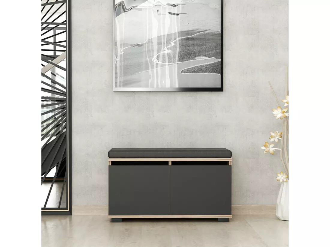 Banc à chaussures Brande avec 2 portes à 4 niveaux 42 x 80 x 35 cm effet chêne / noir [en.casa]